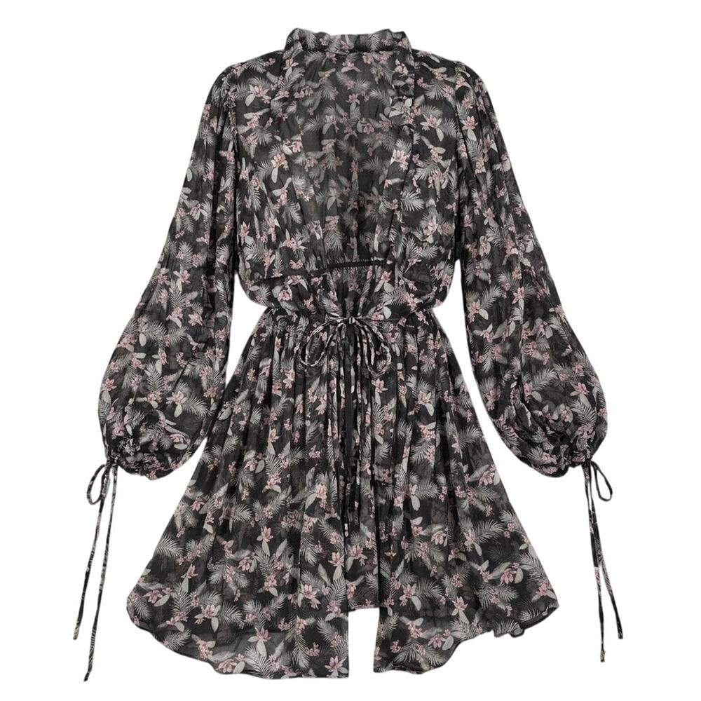 Victoria's Secret Sheer Floral Ruffle Kimono XS Boho Coquette Tropical Chiffon